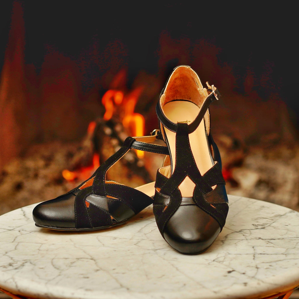 Black Vintage Inspired Dance Shoes - Handmade Retro Swing Shoes - Berlin