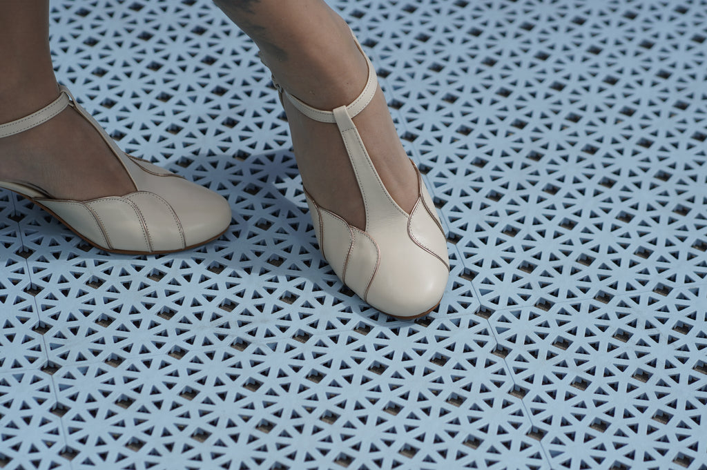 Beige Vintage Inspired Dance Shoes - Handmade Retro Swing Shoes - Paris