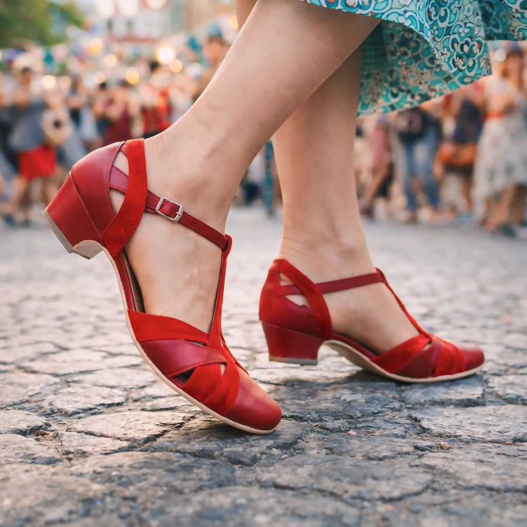 Red Vintage Inspired Dance Shoes - Handmade Retro Swing Shoes - Berlin