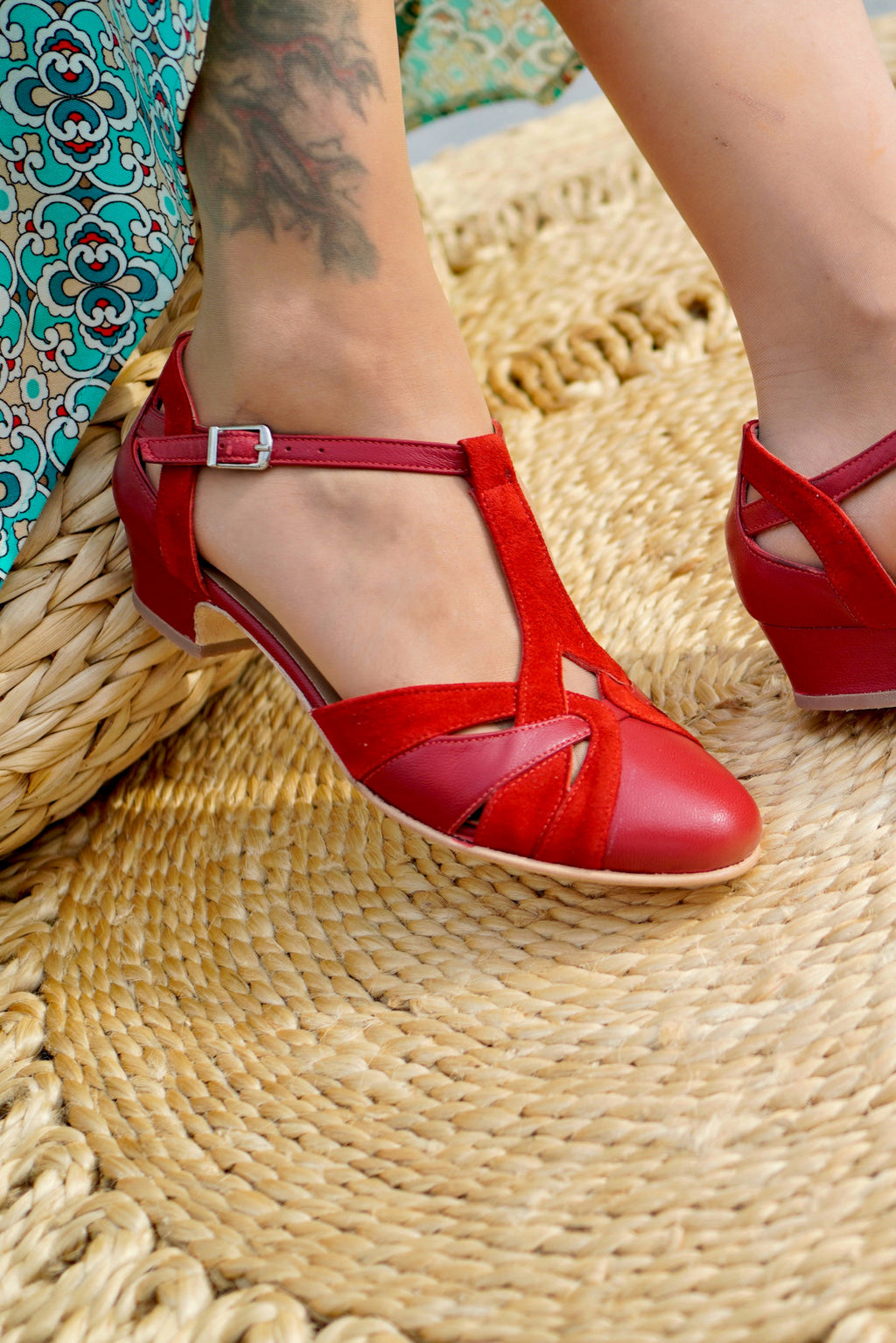Red Vintage Inspired Dance Shoes - Handmade Retro Swing Shoes - Berlin