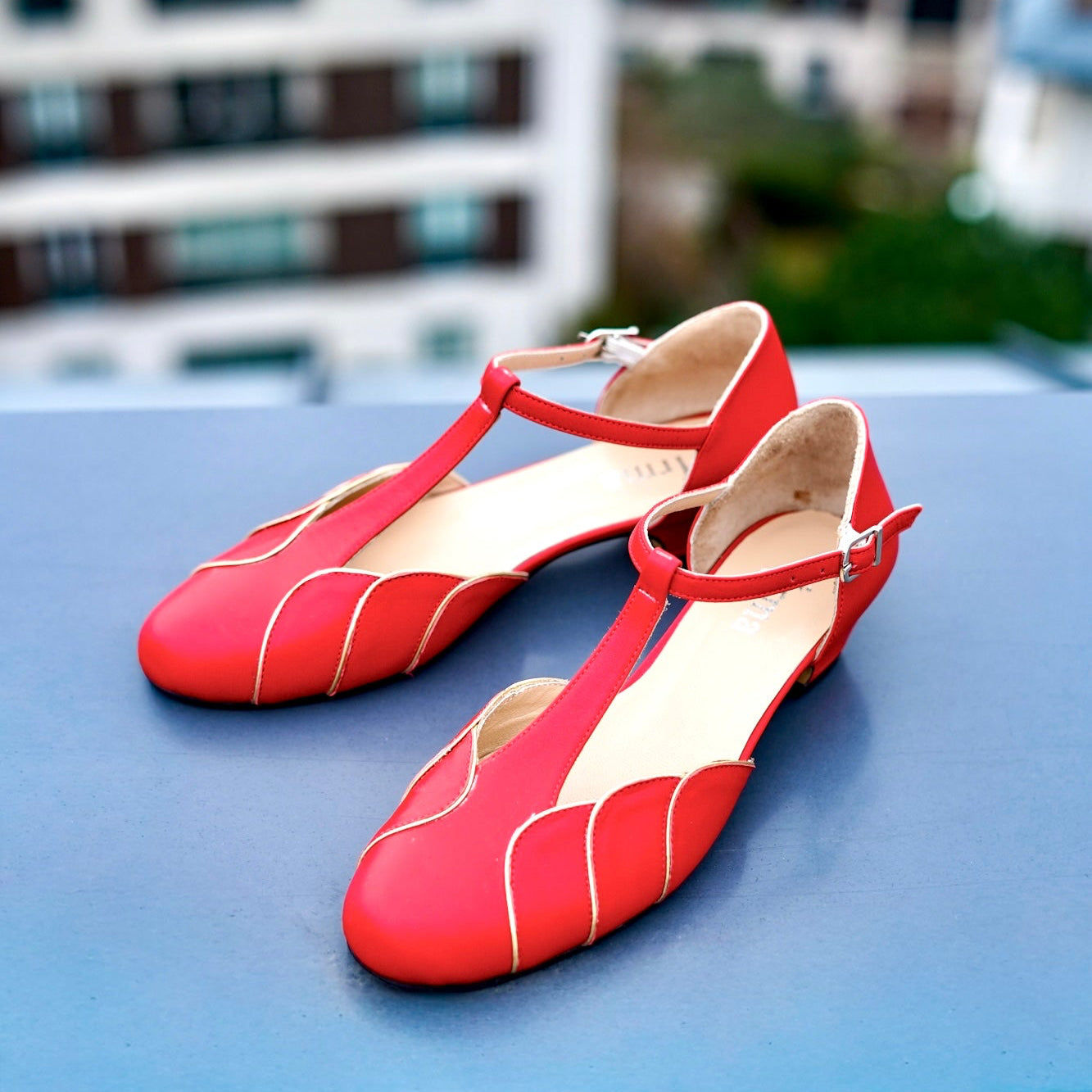 Red Vintage Inspired Dance Shoes - Handmade Retro Swing Shoes - Paris