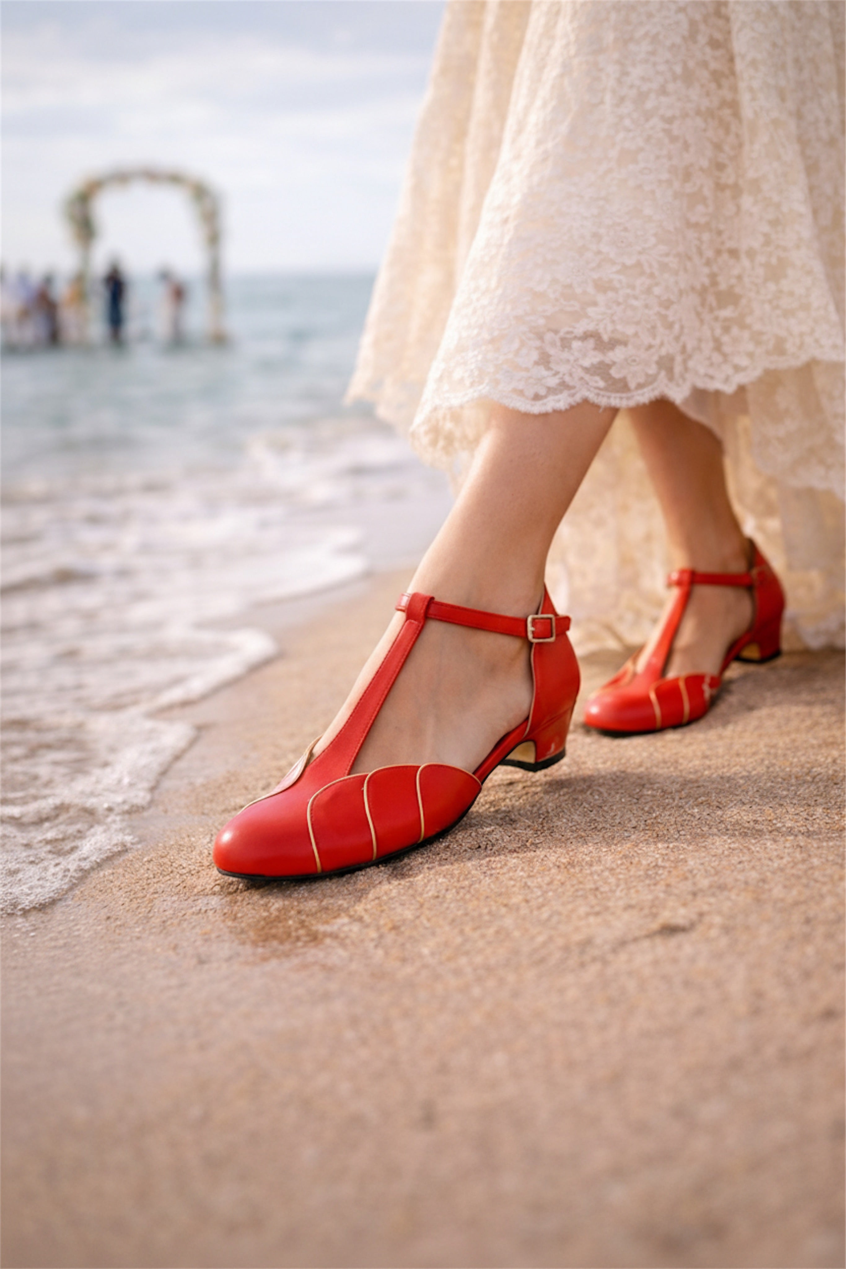 Red Vintage Inspired Dance Shoes - Handmade Retro Swing Shoes - Paris