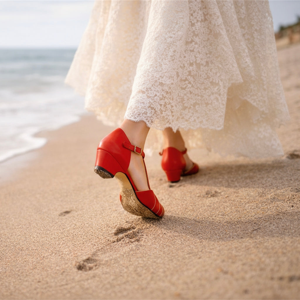 Red Vintage Inspired Dance Shoes - Handmade Retro Swing Shoes - Paris