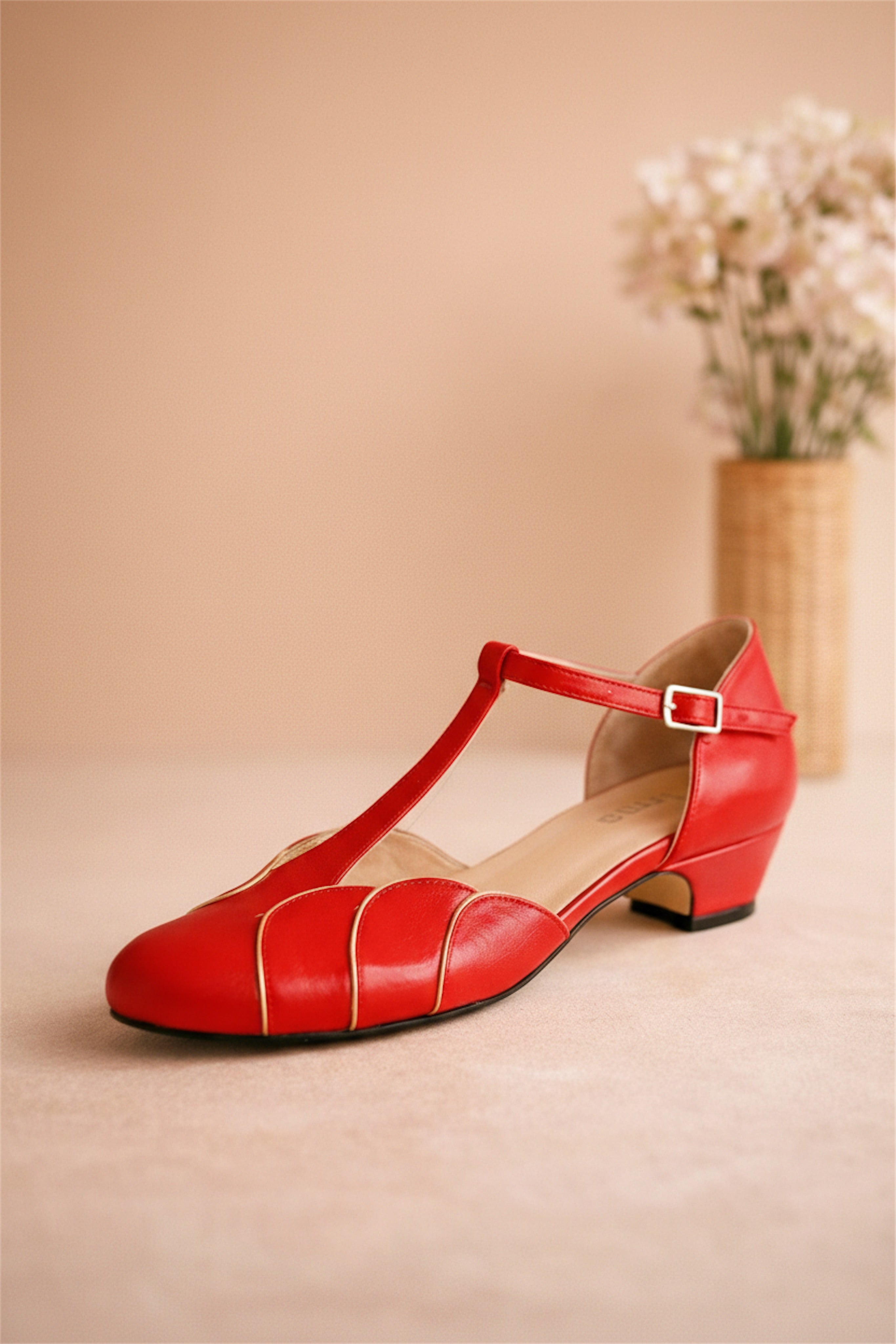 Red Vintage Inspired Dance Shoes - Handmade Retro Swing Shoes - Paris