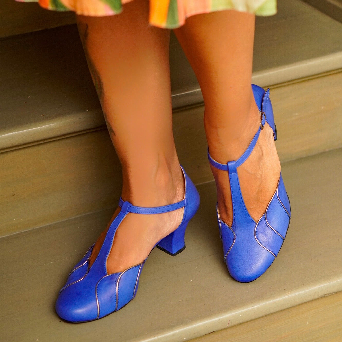 Blue Vintage Inspired Dance Shoes - Handmade Retro Swing Shoes - Paris