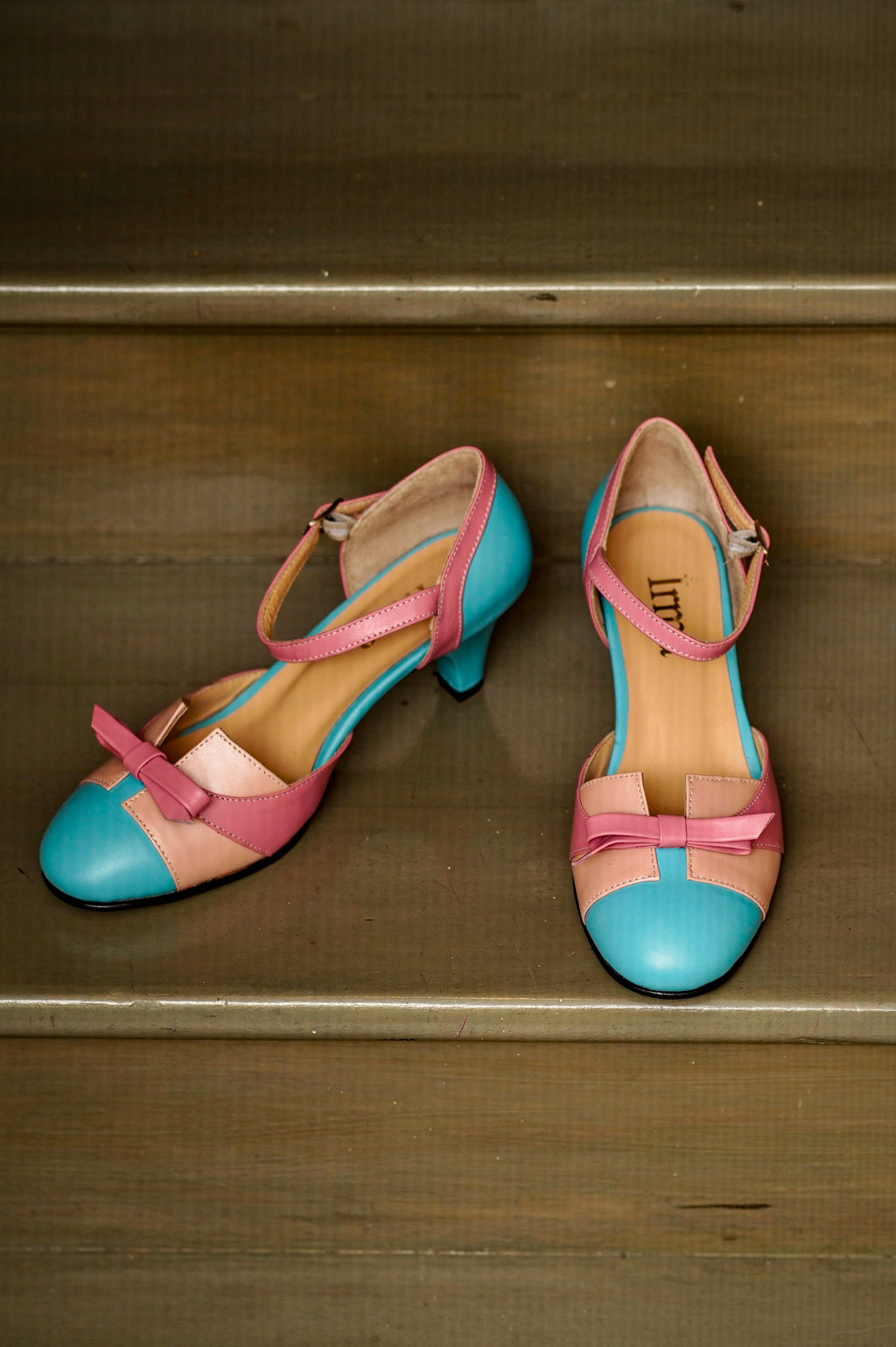 Pink Blue Vintage Inspired Dance Shoes - Handmade Retro Swing Shoes - Milano