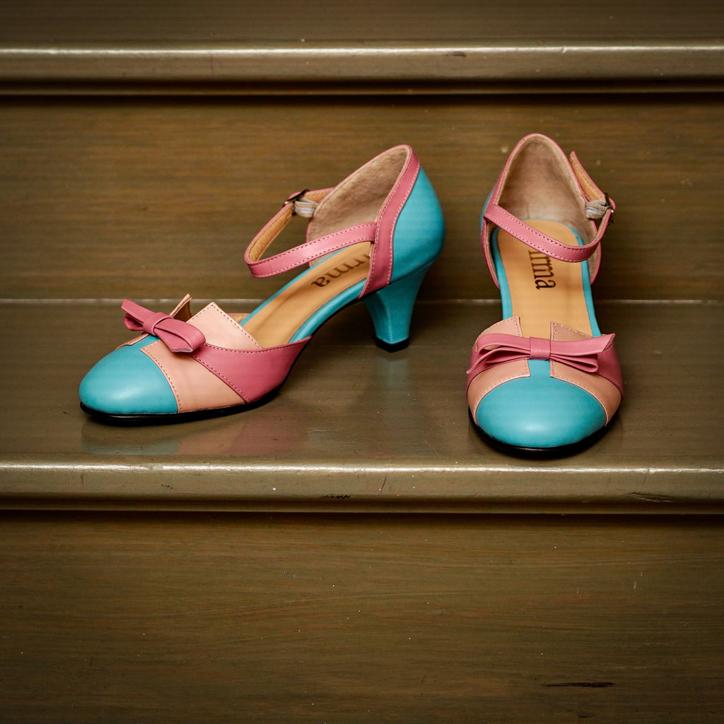Pink Blue Vintage Inspired Dance Shoes - Handmade Retro Swing Shoes - Milano