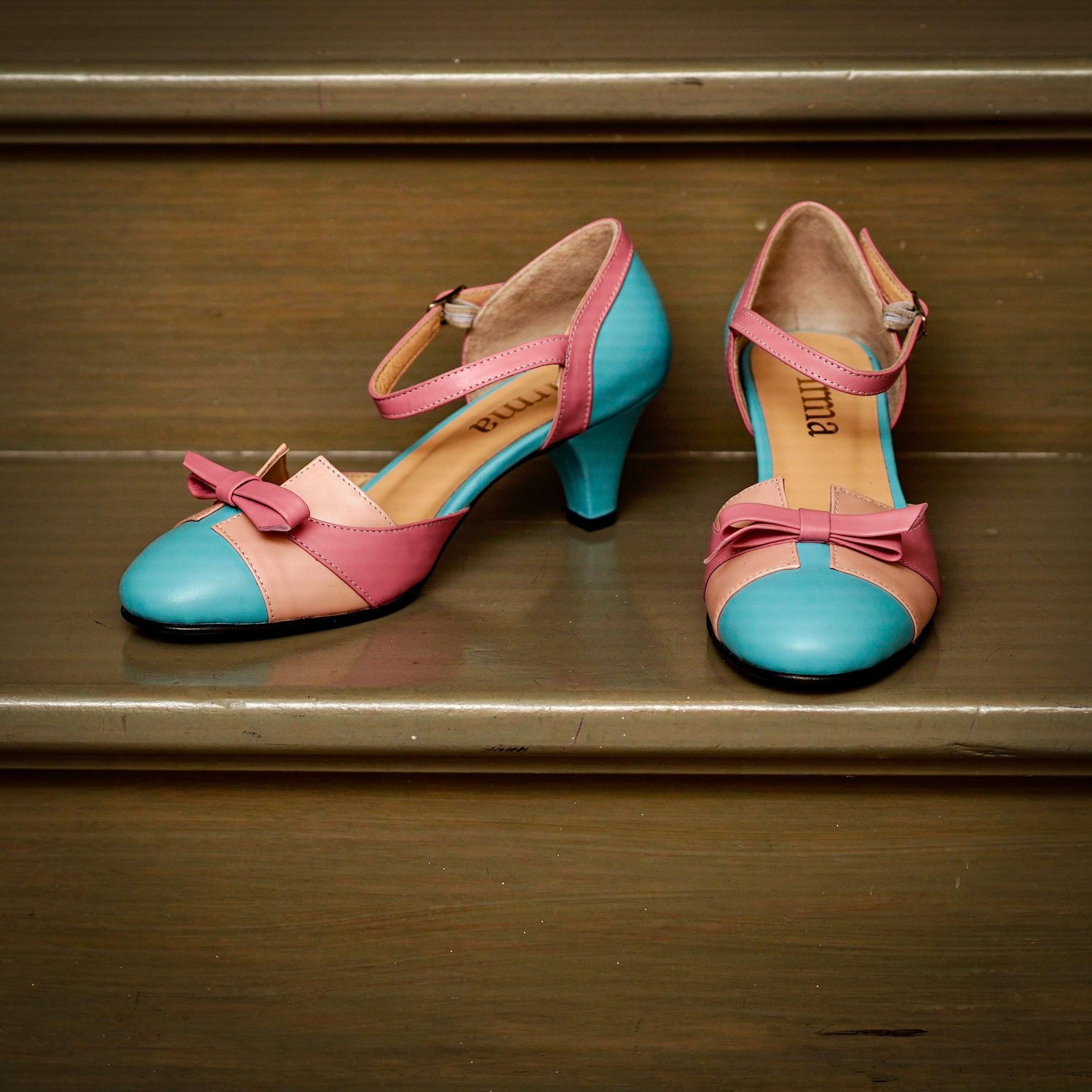 Pink Blue Vintage Inspired Dance Shoes - Handmade Retro Swing Shoes - Milano