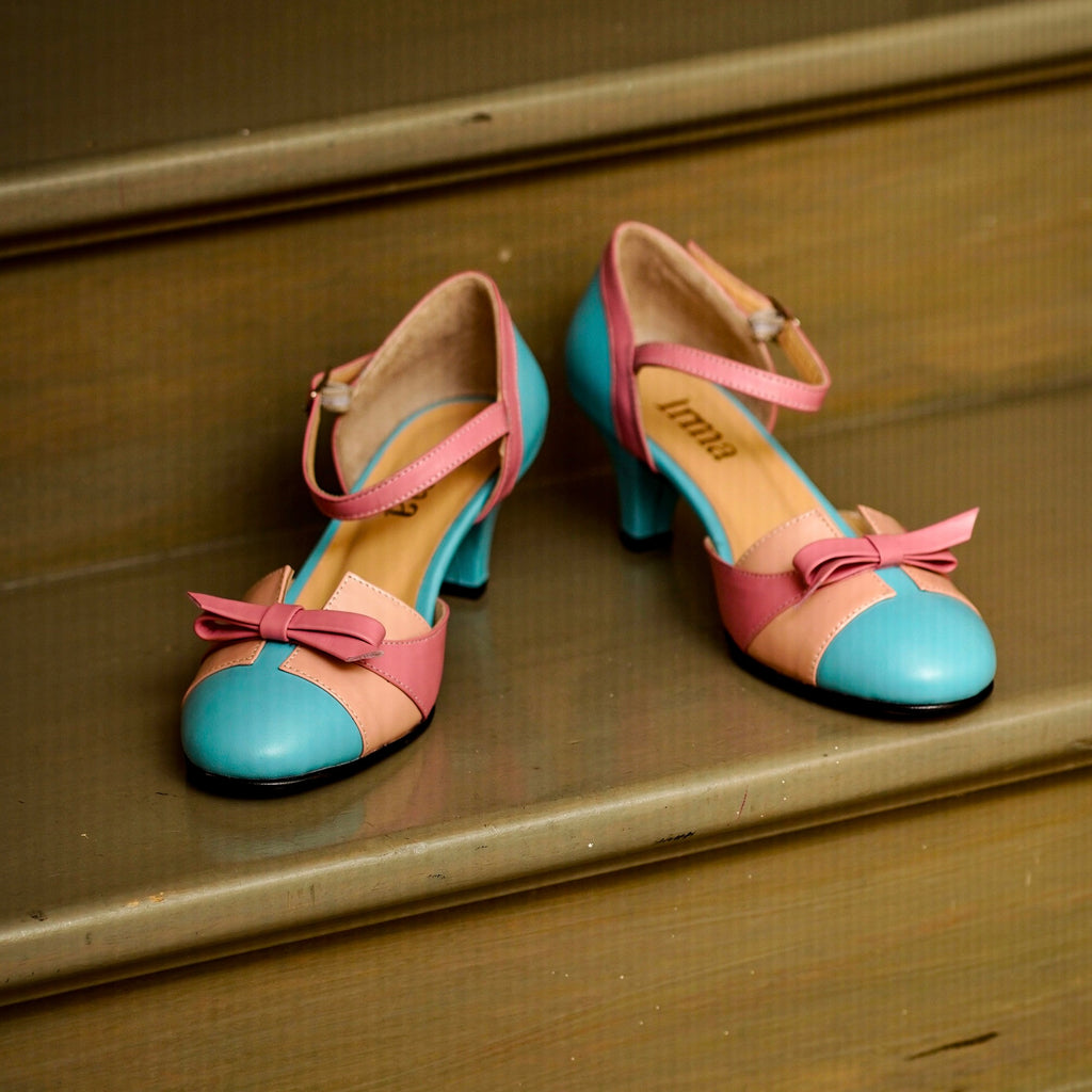 Pink Blue Vintage Inspired Dance Shoes - Handmade Retro Swing Shoes - Milano