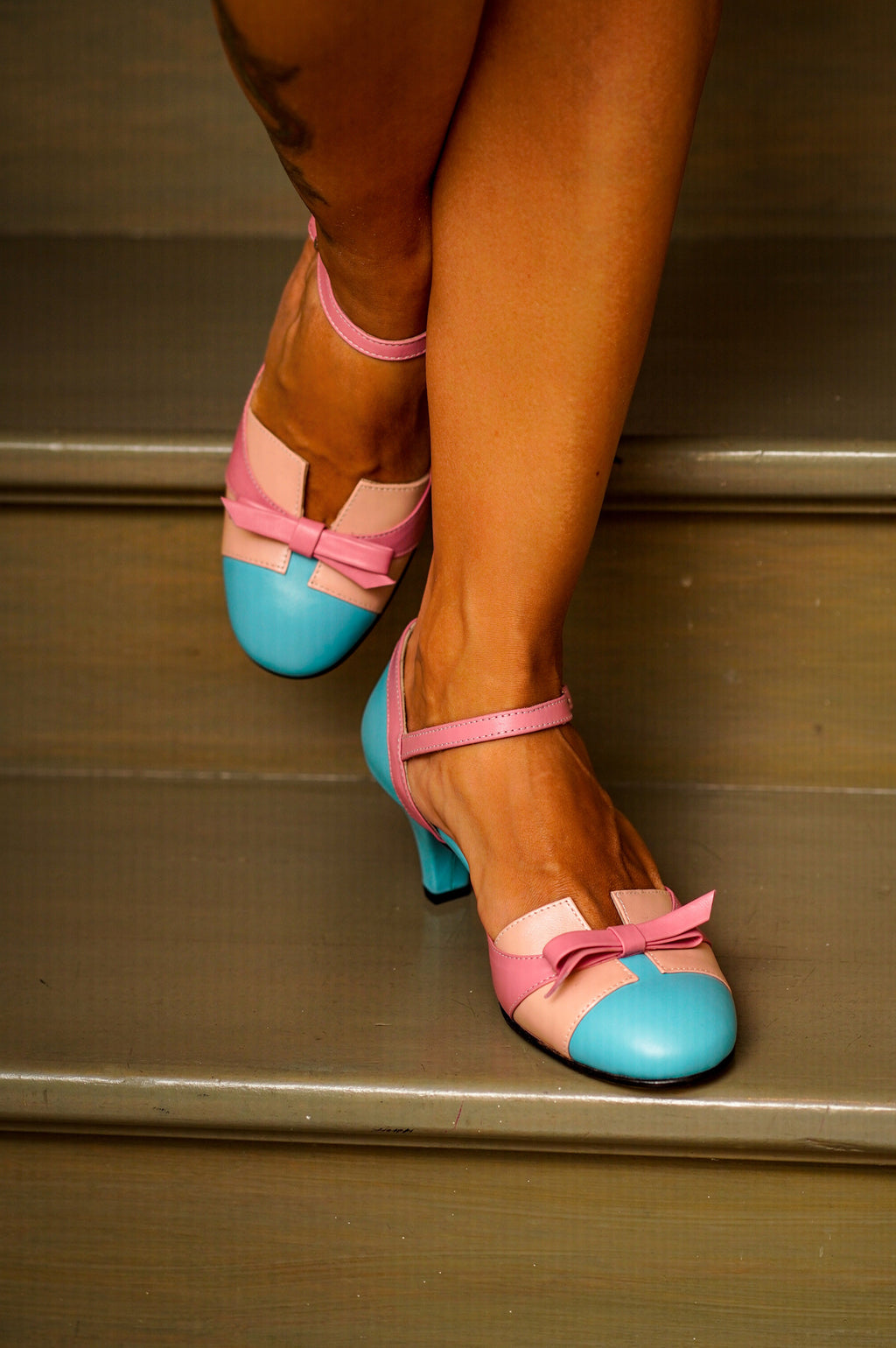Pink Blue Vintage Inspired Dance Shoes - Handmade Retro Swing Shoes - Milano