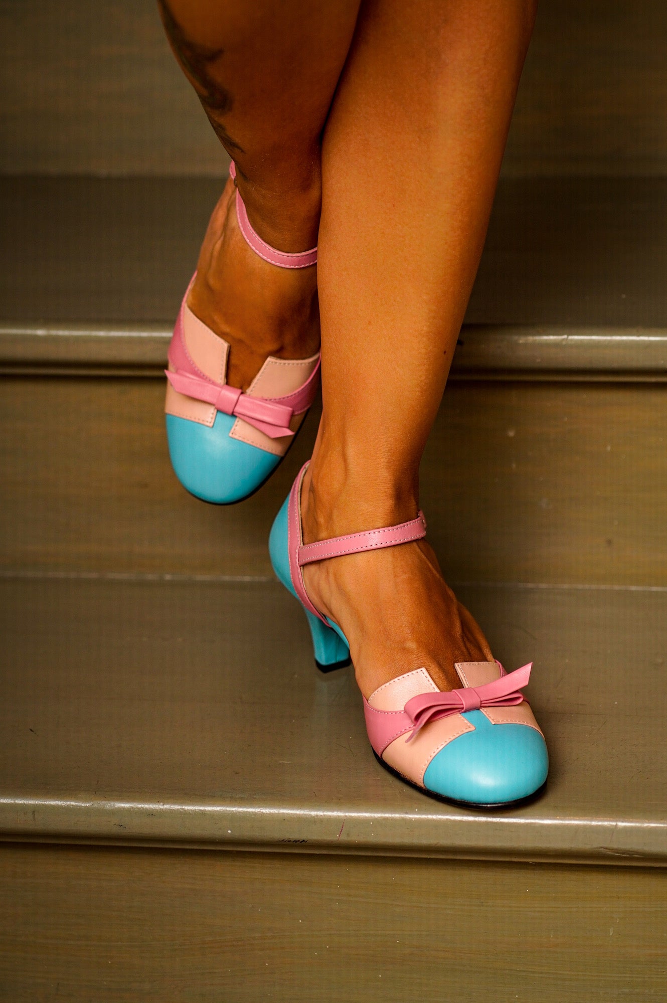 Pink Blue Vintage Inspired Dance Shoes - Handmade Retro Swing Shoes - Milano