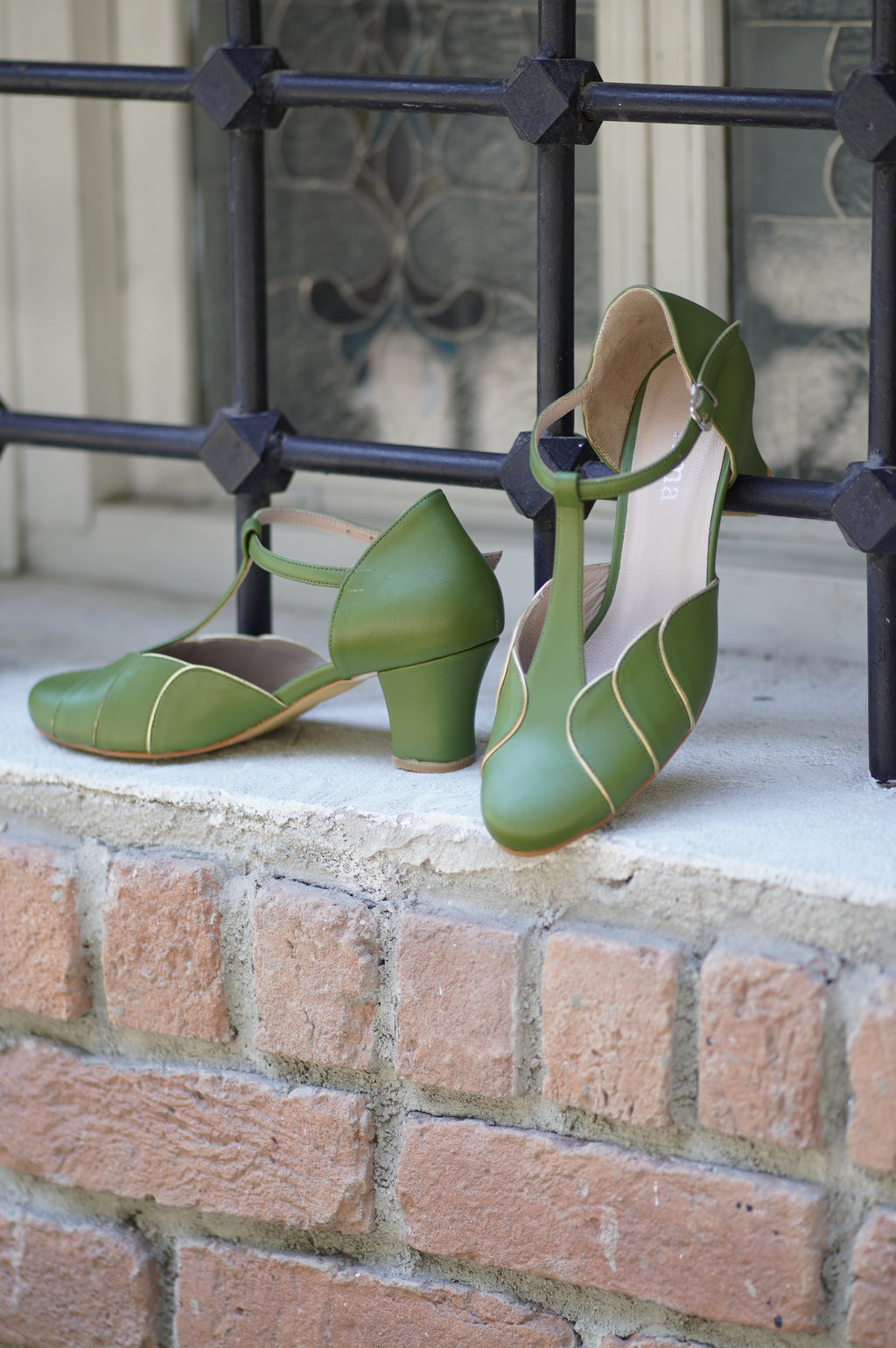 Green Vintage Inspired Dance Shoes - Handmade Retro Swing Shoes - Paris