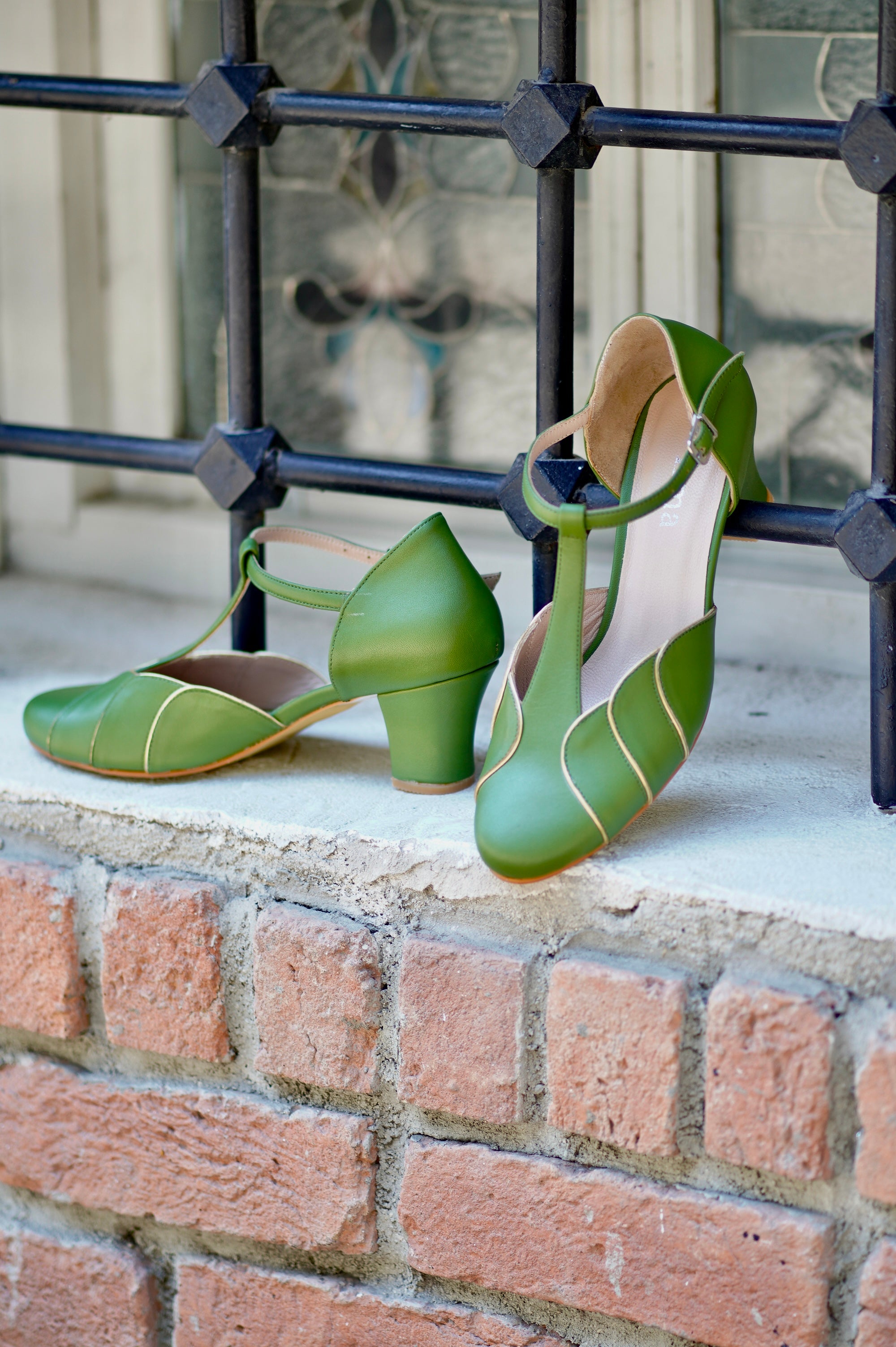 Green Vintage Inspired Dance Shoes - Handmade Retro Swing Shoes - Paris
