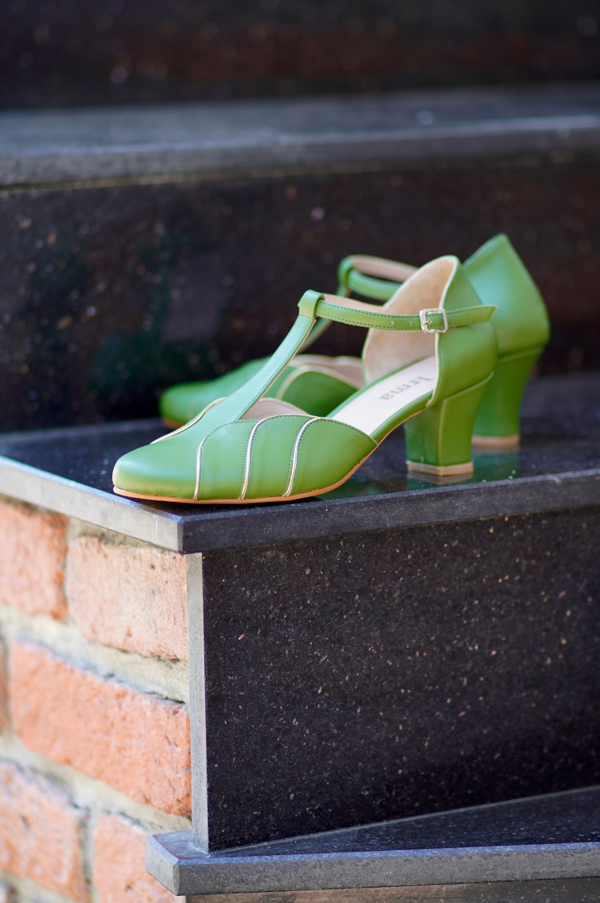 Green Vintage Inspired Dance Shoes - Handmade Retro Swing Shoes - Paris