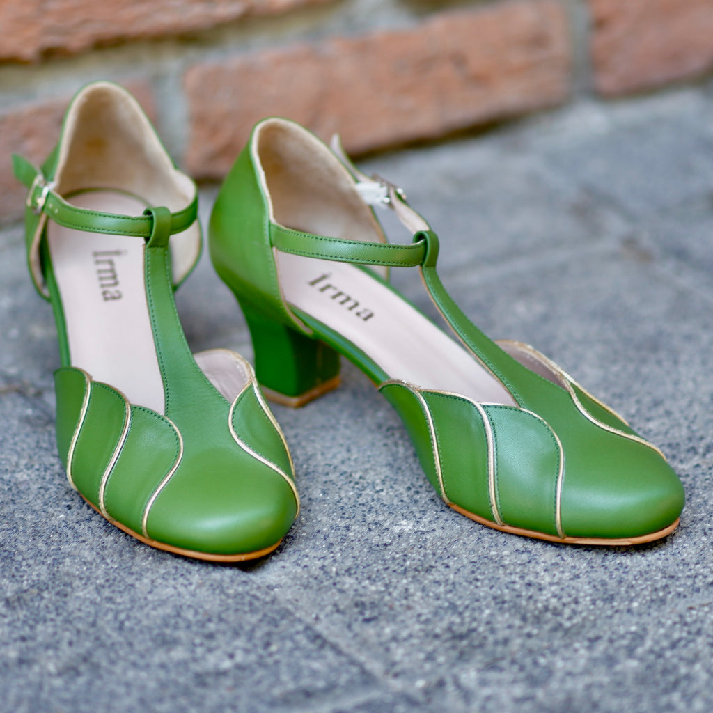 Green Vintage Inspired Dance Shoes - Handmade Retro Swing Shoes - Paris