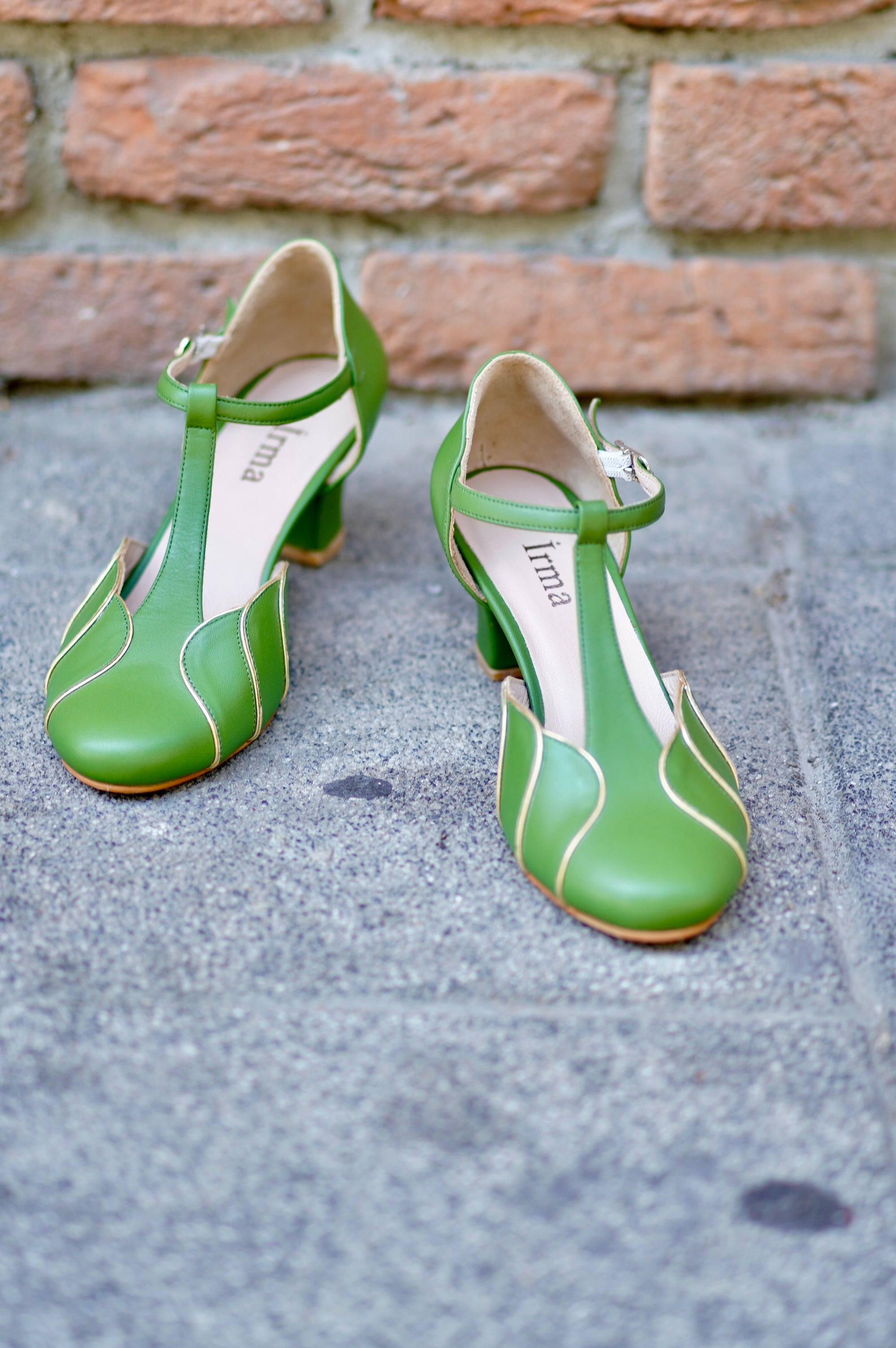 Green Vintage Inspired Dance Shoes - Handmade Retro Swing Shoes - Paris