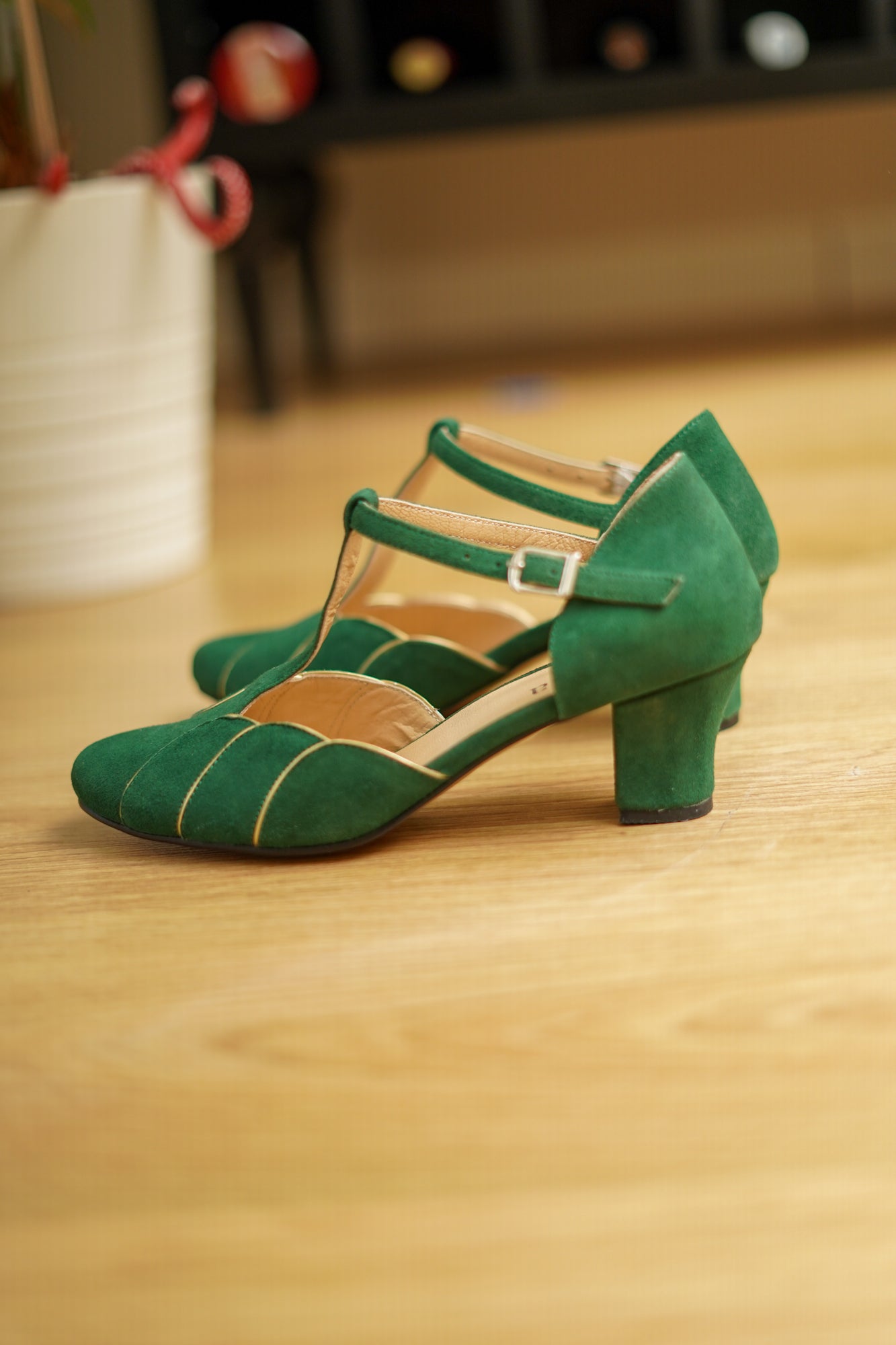 Green Suede Vintage Inspired Dance Shoes - Handmade Retro Swing Shoes - Paris