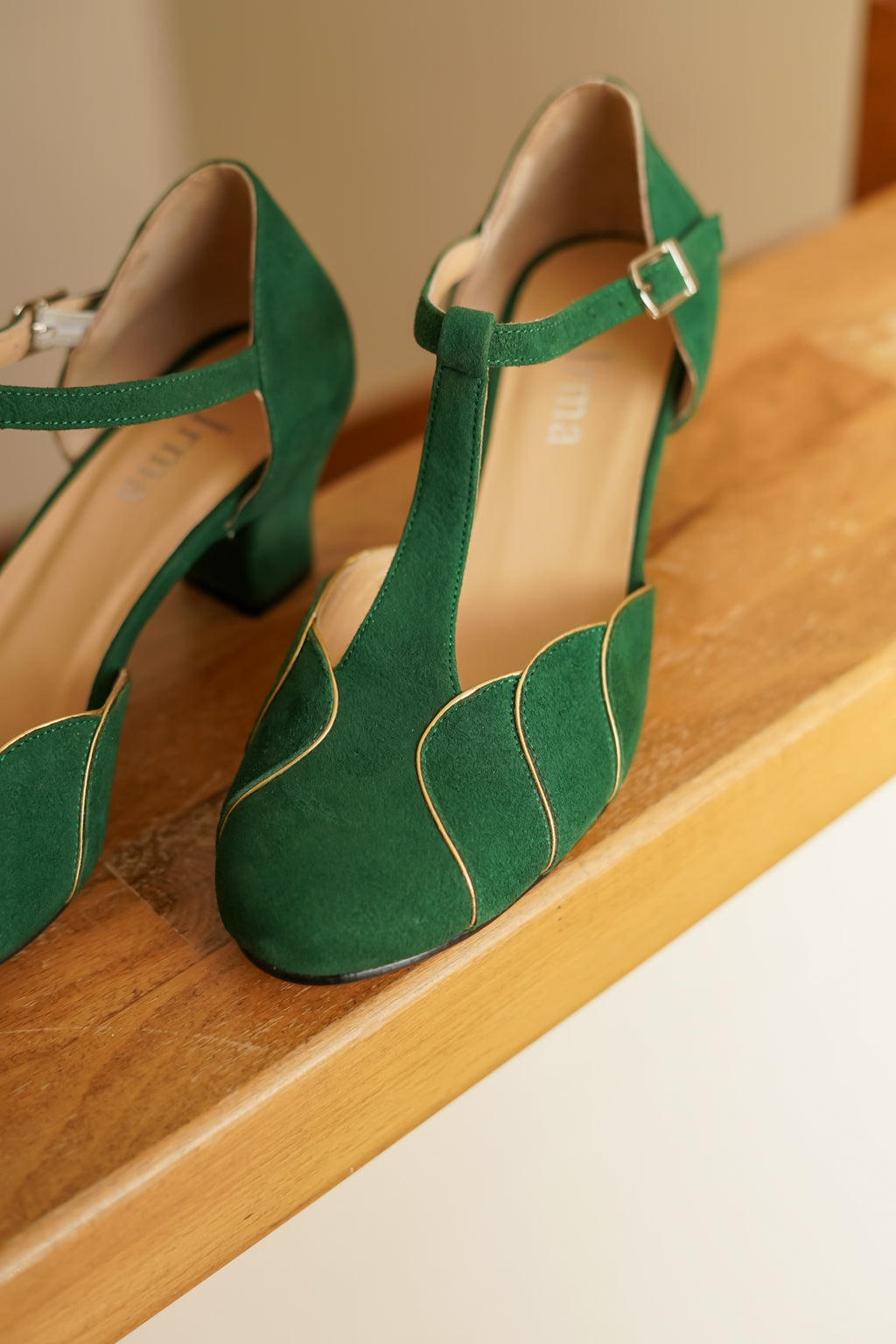 Green Suede Vintage Inspired Dance Shoes - Handmade Retro Swing Shoes - Paris