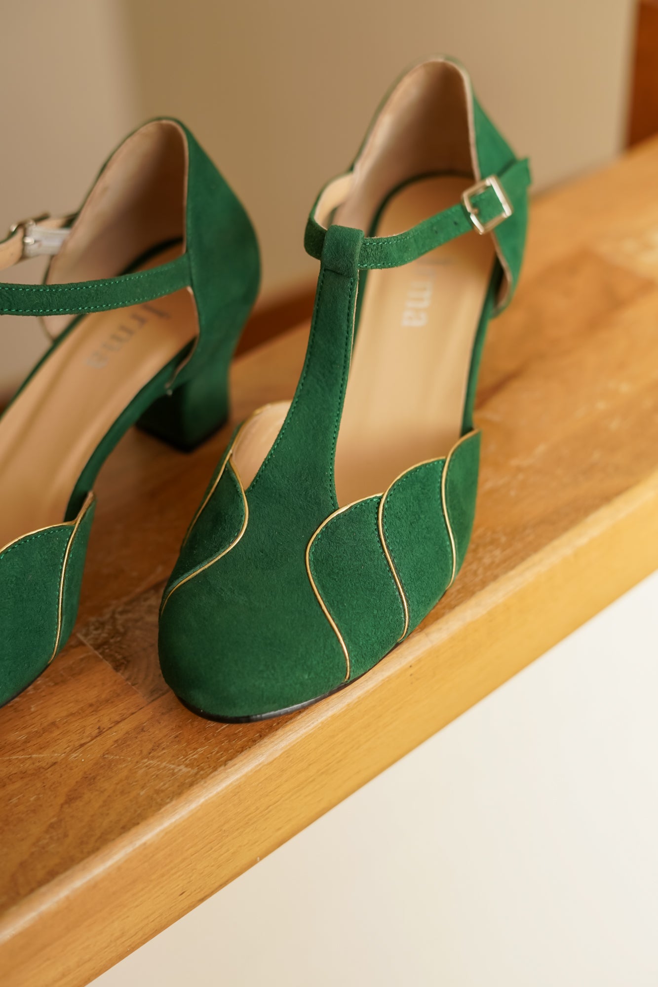 Green Suede Vintage Inspired Dance Shoes - Handmade Retro Swing Shoes - Paris