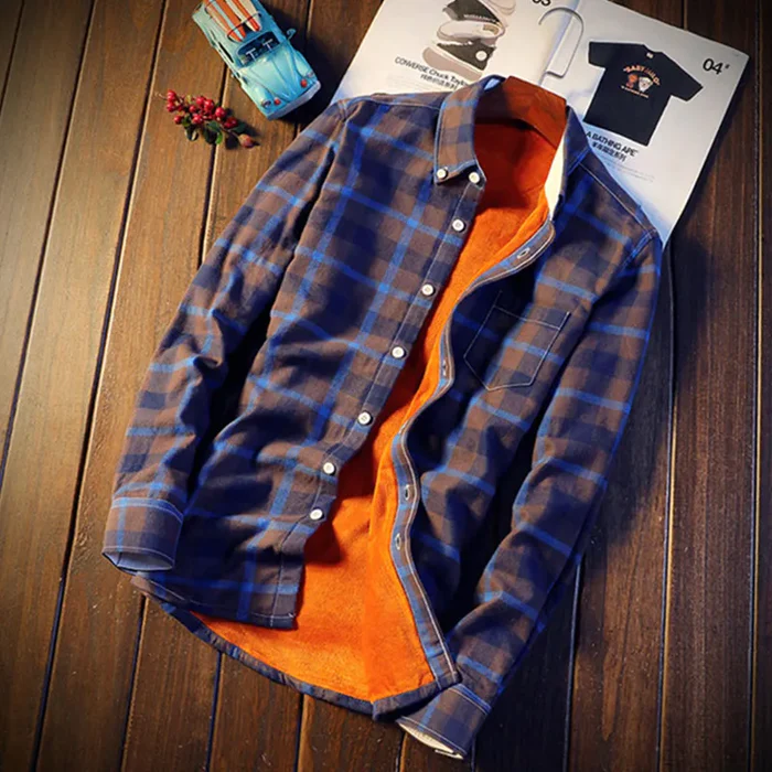 Camisa-Masculina-Shirt-Men-Plaid-Flannel-Shirts-Mens-Casual-Autumn-Winter-Spring-Thick-Warm-Fleece-Cotton